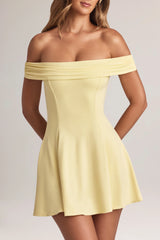 Modal Off-Shoulder A-Line Mini Dress In Lemon Sherbet