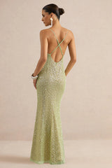 Minna | Sage Sheer Sequin Plunge-Neck Maxi Dress