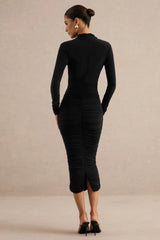 Fiorina | Black High-Neck Midi Dress With Chest Cut-Outs