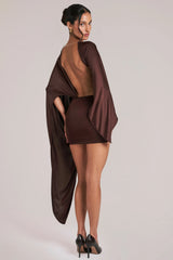 Draped Cape Mini Dress In Chocolate Brown