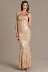 Embellished Open-Back Maxi Dress In Gold