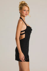 Embellished Lace-Trim Mini Dress In Black