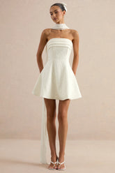 Elvara | White Lace Bandeau-Neck Mini Dress With Scarf Detail