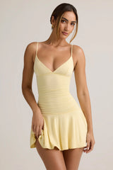 Modal Ruched A-Line Mini Dress In Buttercream Yellow