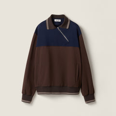 MiuMiu Women's Spring/Fall Casual Fashion Collared Pullover Diagonal Zipper Design Contrasting Color Long Sleeves Sweatshirt #79327