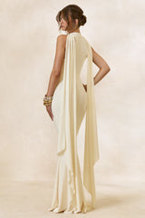 Cordy | Cream High-Neck Maxi Dress With Cape