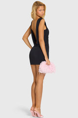 Draped Backless Mini Dress In Black