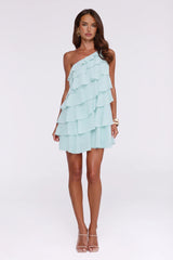 Gentle Bloom One Shoulder Mini Dress Blue