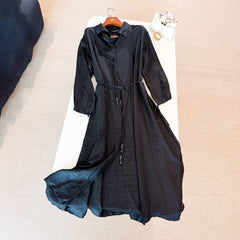 Hermes Women's Spring/Summer Fashion Classic V Neck Long Sleeve Single Button Satin Jacquard Two Tone Silk Dress #79249