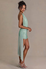 Embellished Open-Back Mini Dress In Sage Green