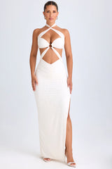 Cut-Out Ruched Halterneck Maxi Dress In White