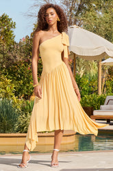 Lotus Love | Orange One-Shoulder Hanky-Hem Maxi Dress With Bow