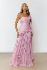 Silver Breeze One Shoulder Maxi Dress Pink