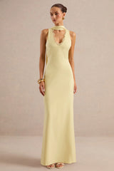 True Icon | Lemon Satin High-Neck Maxi Slip Dress With Sash