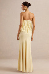 Clemency | Lemon Lace And Matte Satin Bandeau Maxi Dress