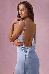 Satin Draped Bridesmaid Dress In Sky Blue