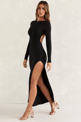 Long Sleeve Backless Maxi Dress In Black
