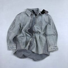 Chrome Hearts Logo Pattern Lapel Single Breasted Long Sleeve Denim Jacket #332839