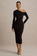 Cleo | Black Bodycon Midi Dress