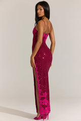 Embellished Square-Neck Maxi Dress In Cranberry