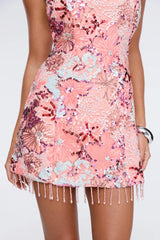 Dressed to Celebrate Embellished Strapless Mini Dress Peach