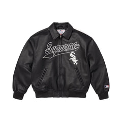 Supreme x Chicago White Sox FW25 WEEK5 Men's and Women's Leather Logo Patch Zipper Closure Varsity Jacket #332978