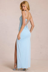 Lace Corset Maxi Dress In Powder Blue