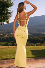 Slinky Jersey Floral-Appliqué Gown In Pastel Yellow