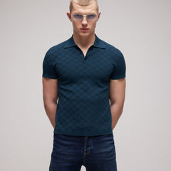 GUCCI Technical GG Jacquard Fabric Polo Shirt in Dark Blue #387378