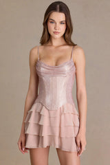 Embellished Corset Mini Dress In Blush Pearl