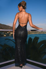Embellished Cut-Out Halterneck Maxi Dress In Black
