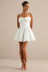 Elina | White Square-Neck Mini Dress With Bow Detail