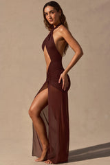 Cut-Out Halterneck Maxi Dress In Espresso Brown