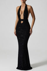 Embellished Cut-Out Open-Back Midaxi Dress In Black
