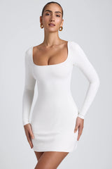 Modal Square Neck Long Sleeve Mini Dress In White