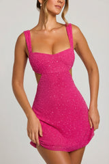 Embellished Cut Out Mini Dress In Fuschia