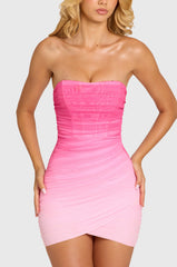 Mesh Bodycon Mini Dress In Pink Ombre