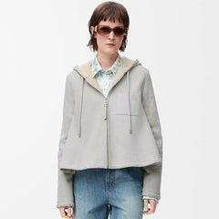 LOEWE 25AW Derby Suede Leather And Fur Beige Tellow Hair Suede Shearling Hooded Jacket #332353