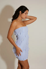 Bandeau Ruffle Detail Mini Dress In Powder Blue