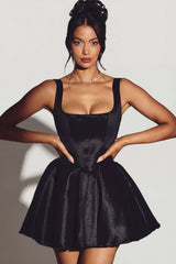 Woven Taffeta Corset Mini Dress In Jet Black