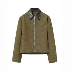 Bottega Veneta SG Men's Cotton Fringe Short Jacket Linen Beige Black Gold Silk Zipper Leather Lapel Long Sleeve Jacket #332619