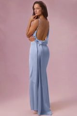 Satin Draped Bridesmaid Dress In Sky Blue
