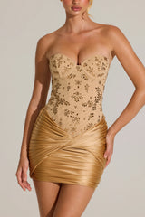 Embellished Corset Mini Dress In Gold