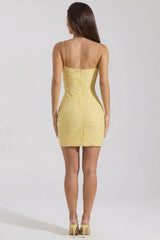 Embellished Scoop-Neck Bodycon Mini Dress In Yellow