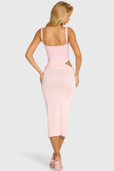 Bodice Draped Midi Dress In Baby Pink