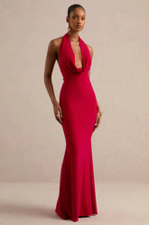 Milani | Red Backless Cowl Neck Fishtail Maxi Dress