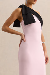 Adara | Pink & Black Asymmetric-Neck Maxi Dress With Bow-Detail