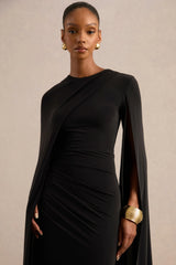 Magdelena | Black Asymmetric Cape Maxi Dress