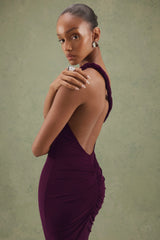 Indalie | Plum Twisted Asymmetric-Neck Maxi Dress