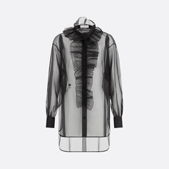 Dior Women's Translucent ShirtIn Black Mulberry Silk Organza Effect Fabric With Removable Ruffle Collar #332636